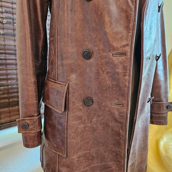 Vintage Guess Weathered Brown Leather Button Close Jacket Small - Picture 3 of 11